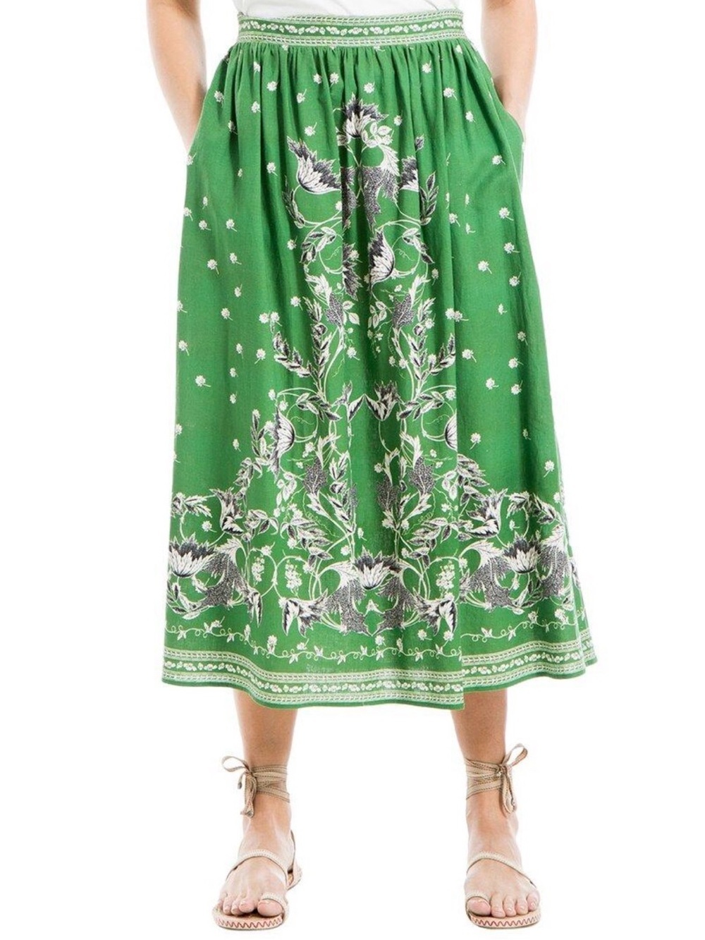 Max Studio Green Floral-Print Midi Skirt